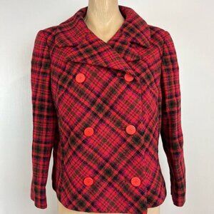 VTG 80s Holt Renfrew Hardy Amies Womens M Plaid Double Breasted Blazer Jacket Re